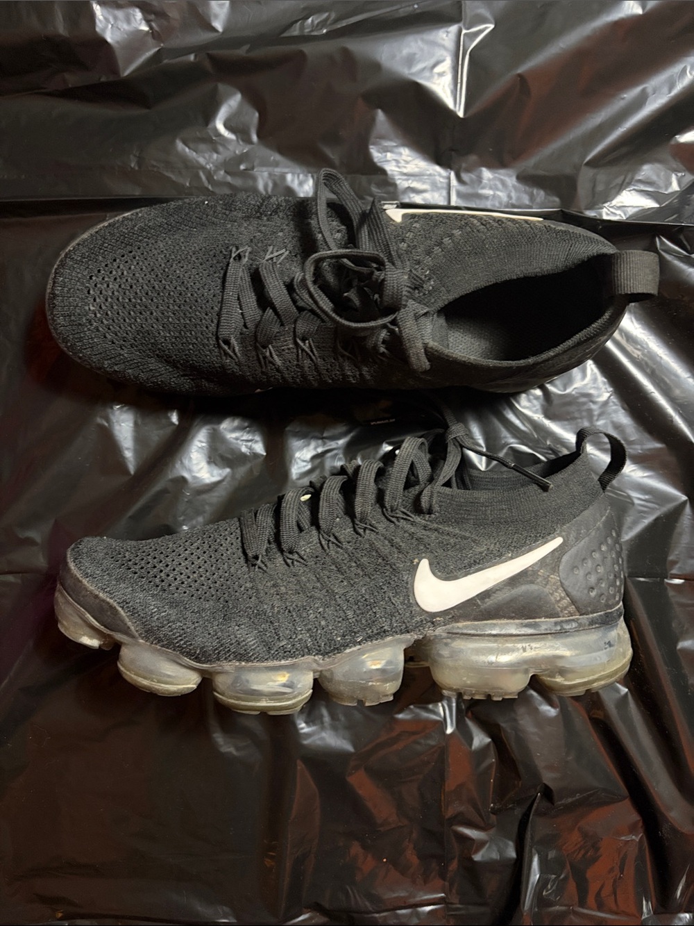 Nike Black Kids' Flyknit VaporMax Sneakers with White Swoosh